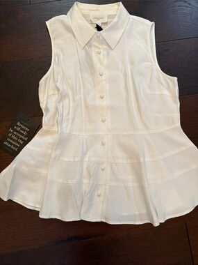 Pomander Place White Sleeveless Button-Down Peplum Top size large